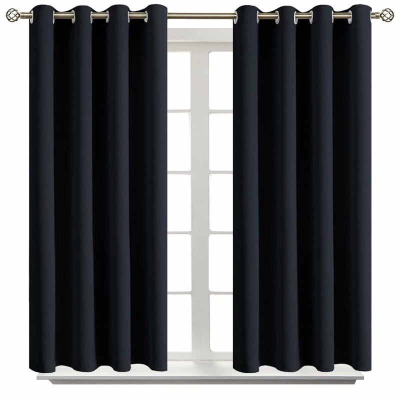 BGment Blackout Curtains for Living Room - Grommet Thermal Insulated Room Darkening Curtains for Bedroom, Set of 2 Panels (52 x 45 Inch, Black) - Image 1